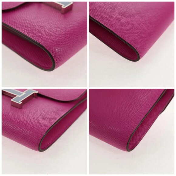 HERMES Constance Compact Wallet Leather Purple pink Auth 142362M - Picture 14 of 16